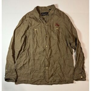 Deus Ex Machina Linen Shirt Dark Olive - Dean Linen Button Up Size XL